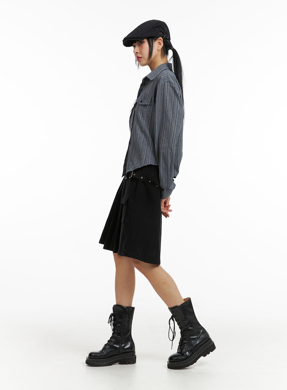 Solid Belted Midi Skirt