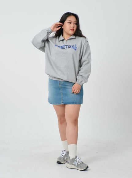 Plus Light Washed Mini Denim Skirt ID27