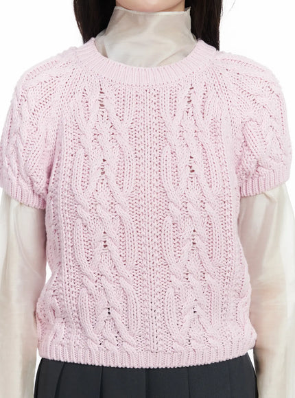 Cable Knit Short Sleeve Top IF524