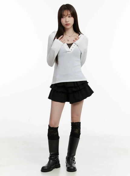 v-neck-button-slim-hooded-top-ij516