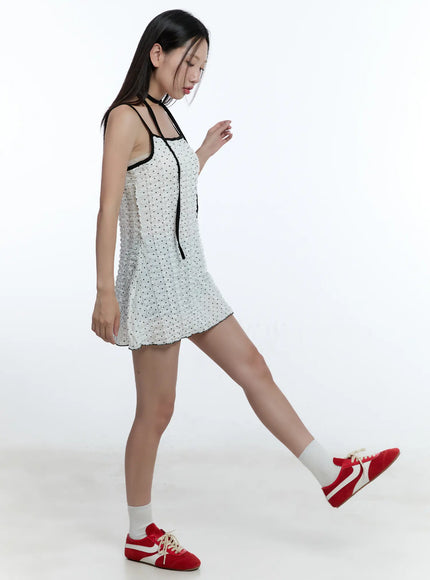 polka-dot-cami-mini-dress-scarf-set-cu526