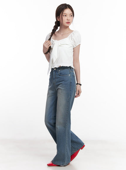 Ribbon Frill Square-Neck Top CY515