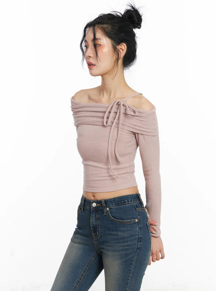 Off-Shoulder Ribbon Crop Top CJ523