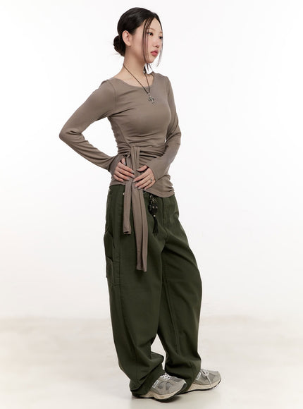 Pocket Wide-Leg Cotton Pants CM510