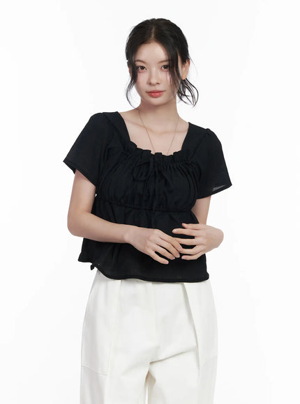 chiffon-ruffle-short-sleeve-blouse-ca510 / Black