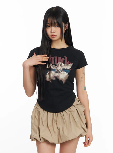 vintage-graphic-short-sleeve-baby-tee-cf504 / Black