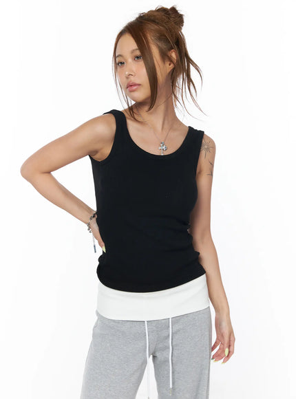 essential-built-in-bra-ribbed-tank-top-cu502 / Black