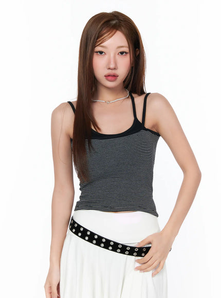 layered-striped-halter-cami-top-ca514 / Black