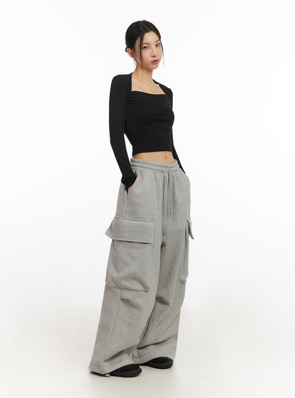 Warm Wide-Leg Cargo Sweatpants ID431