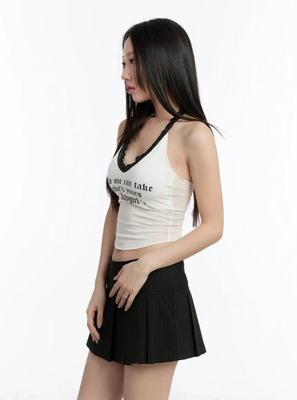 Lace Lettering V-Neck Crop Top CM511