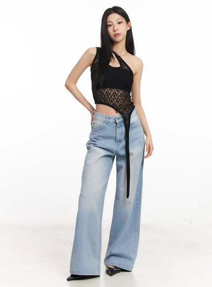 Lace Mesh Asymmetric Tank Top CA516