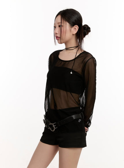 Sheer Long-Sleeve Layering Top CM510