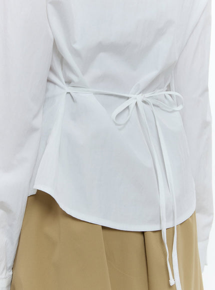 Ribbon-Tie Collared Button-Up CF503