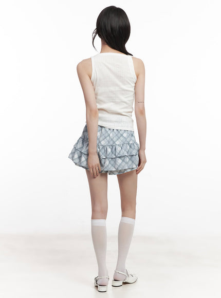 frill-plaid-print-mini-skirt-cy521