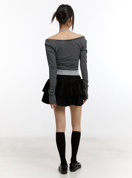 Stripe Long-Sleeve Crop Top with Tank Top CA508