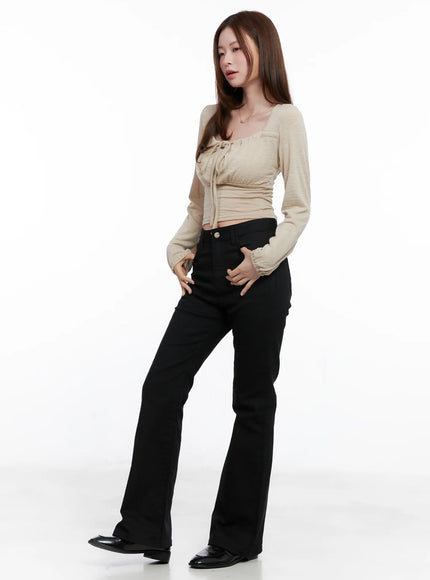 Long Sleeve Shirred Ribbon Crop Top CG521