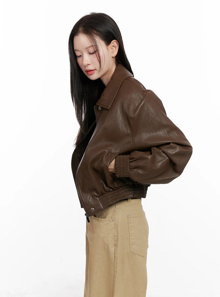 Crop Faux Leather Jacket CO531