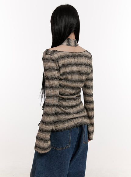 Distressed Striped Sweater with Scarf CJ531