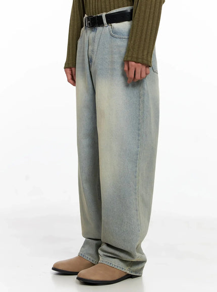 Men's Light Fade Wide-Leg Jeans IO516