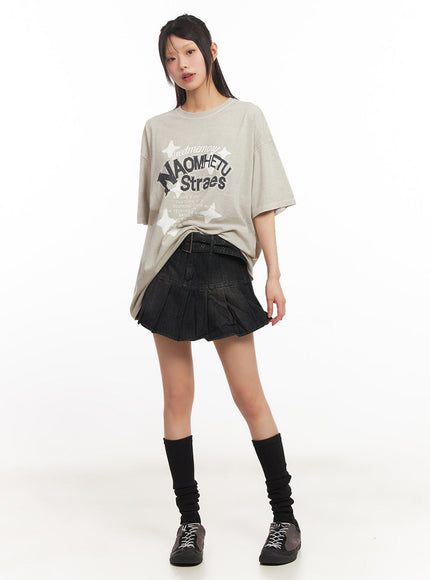 pleated-denim-buckle-mini-skirt-iy502