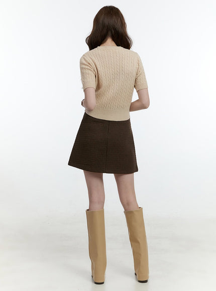 Cable-Knit Short-Sleeve Crop Sweater CF504