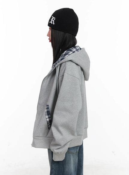 Checkered detail Zip-Up Hoodie CN528