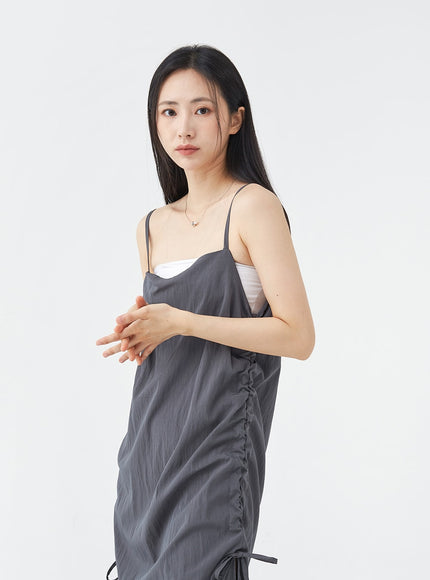 Side Shirring Sleeveless Strap Maxi Dress OG12