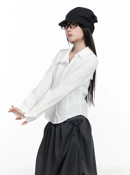 Asymmetric Plaid Long Sleeve Shirt CF523