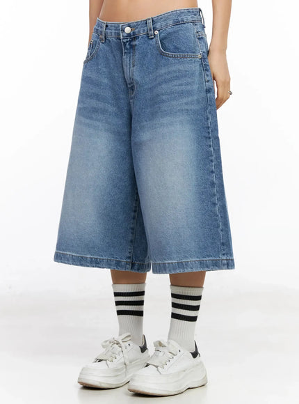 High-Waist Washed Wide-Leg Jorts IA507