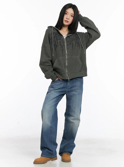 Oversized Pigment Print Zip-Up Hoodie CD505