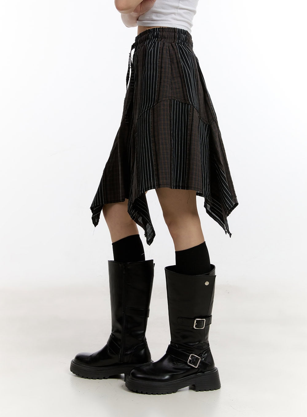 Ruffle Stripe Midi Handkerchief Skirt CA508