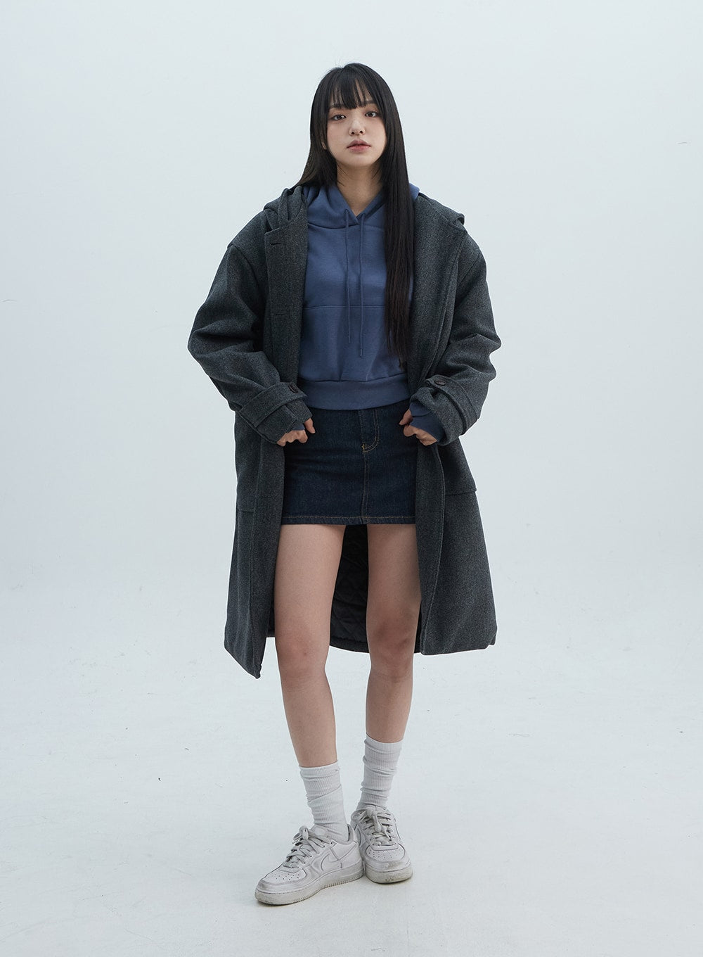 Denim skirt outlet with hoodie