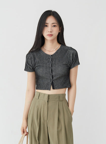 Basic Round Neck Cropped Cardigan OU1