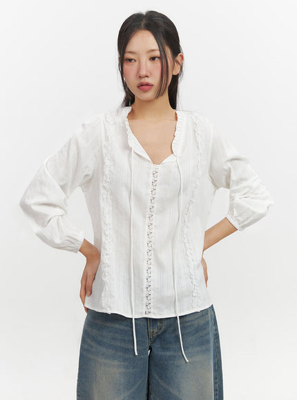 Lace-Trim Loose-Fit Blouse IF511