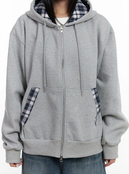 Checkered detail Zip-Up Hoodie CN528