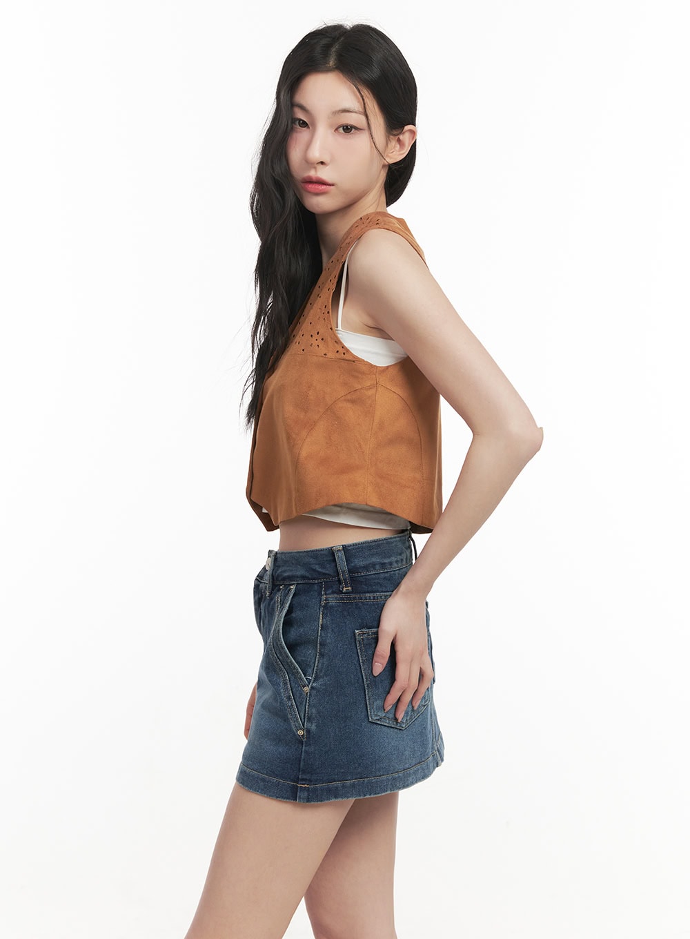 Buttoned Suede V-Neck Vest Top CF513