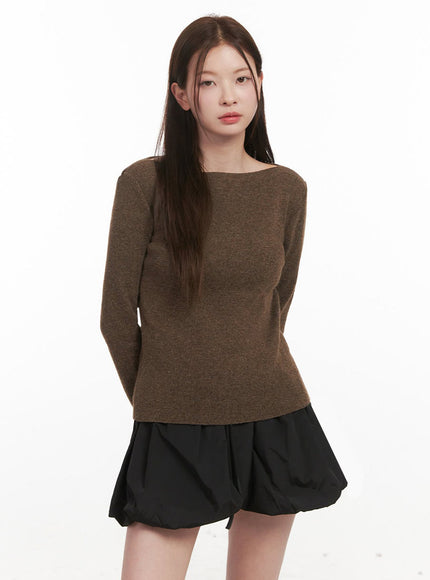 Elegant Boat-Neck Knit Sweater IJ530