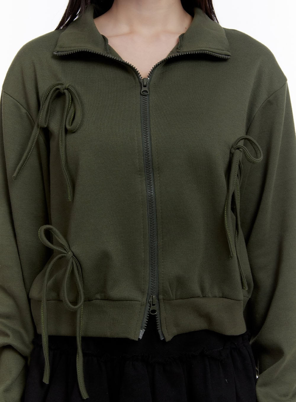 Ribbon Detail Zip-Up Sweatshirt CF512