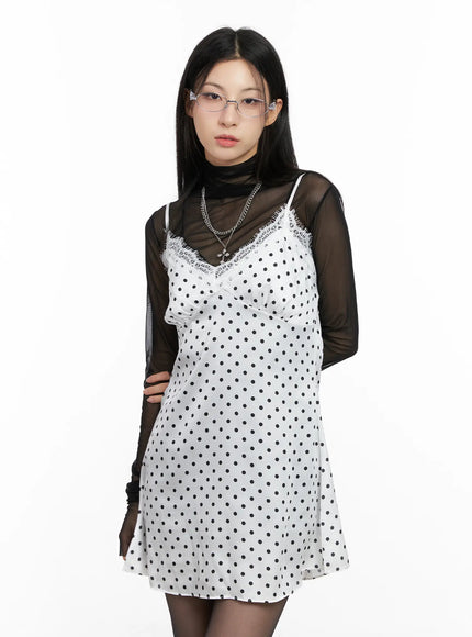 Polka Dot Satin Lace Mini Dress CG525