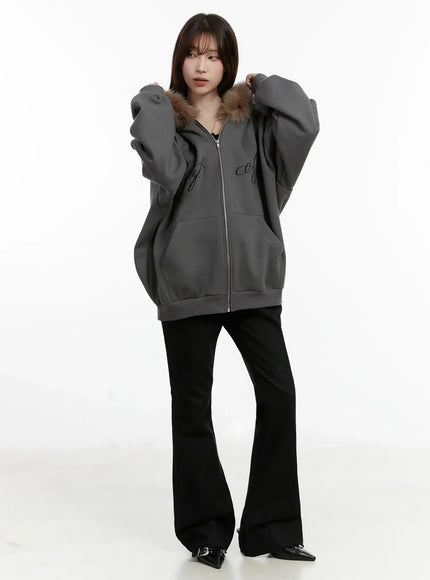 Faux Fur Printed Zip-Up Hoodie ID531