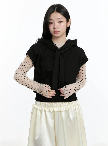 ribbon-detail-short-sleeve-hoodie-im519