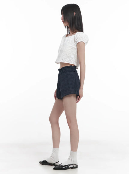 plaid-print-frilly-shorts-cu518