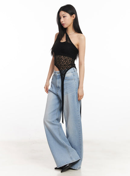 Lace Mesh Asymmetric Tank Top CA516