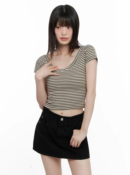 Striped V-Neck Short Sleeve Tee IL531
