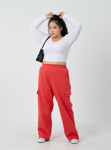 Plus U-Neck Long Sleeve Cropped Top ID27