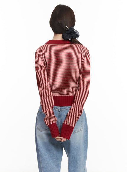 Cashmere-Blend Collared Stripe Crop Sweater CM512