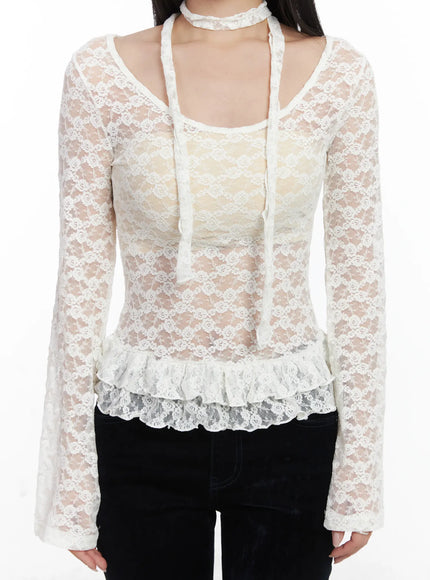 ruffle-lace-long-sleeve-top-scarf-set-cd529