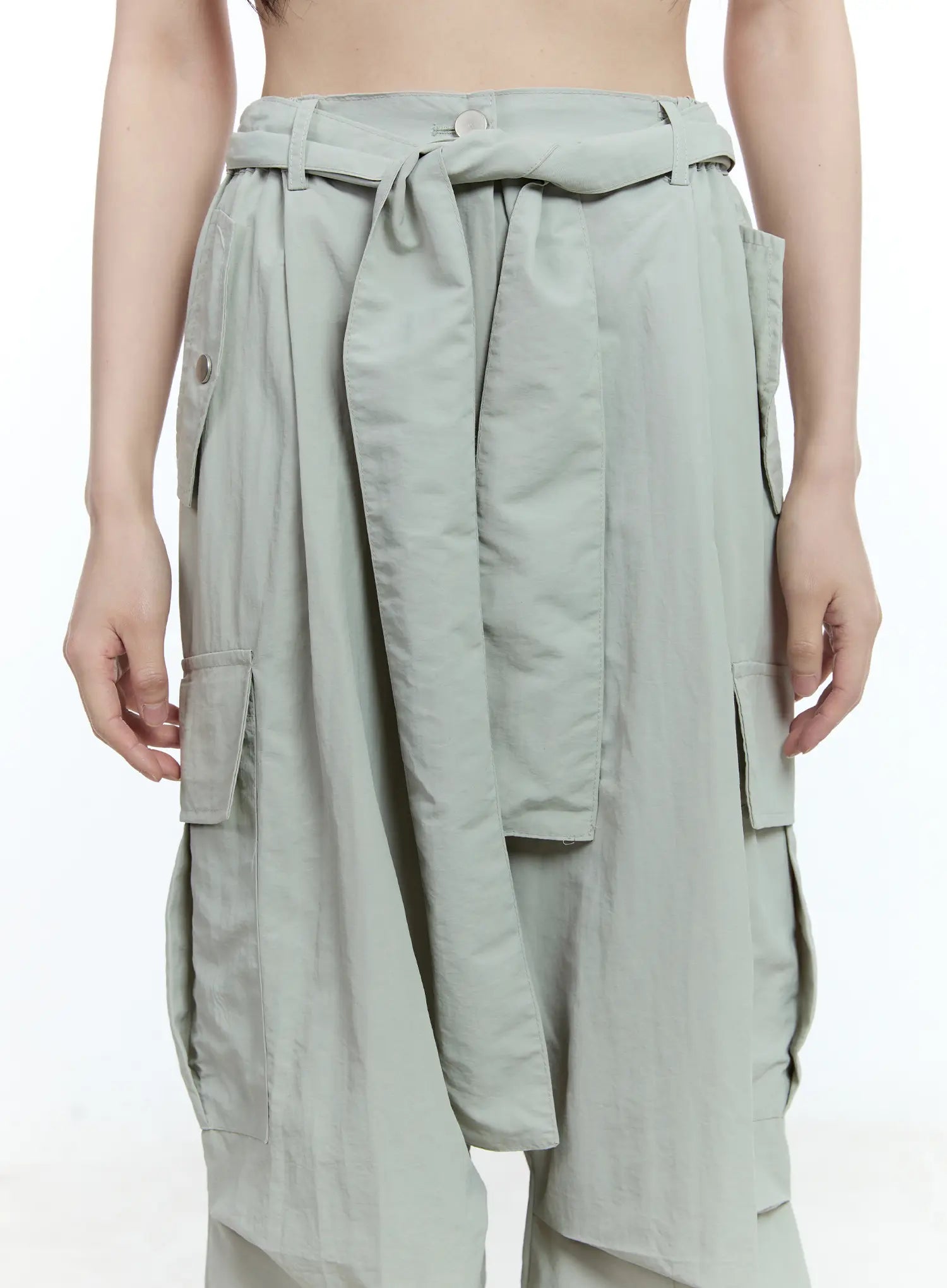 Pintuck Nylon Wide-Leg Cargo Pants CY514