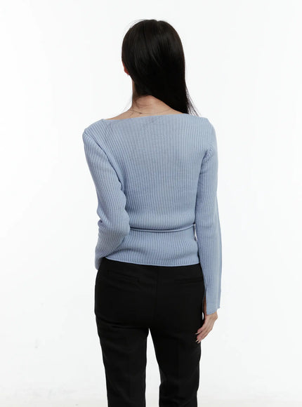 Asymmetrical Boat Neck Knit Top CD523