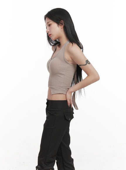 Zip-Up Halter-Neck Crop Top CJ516